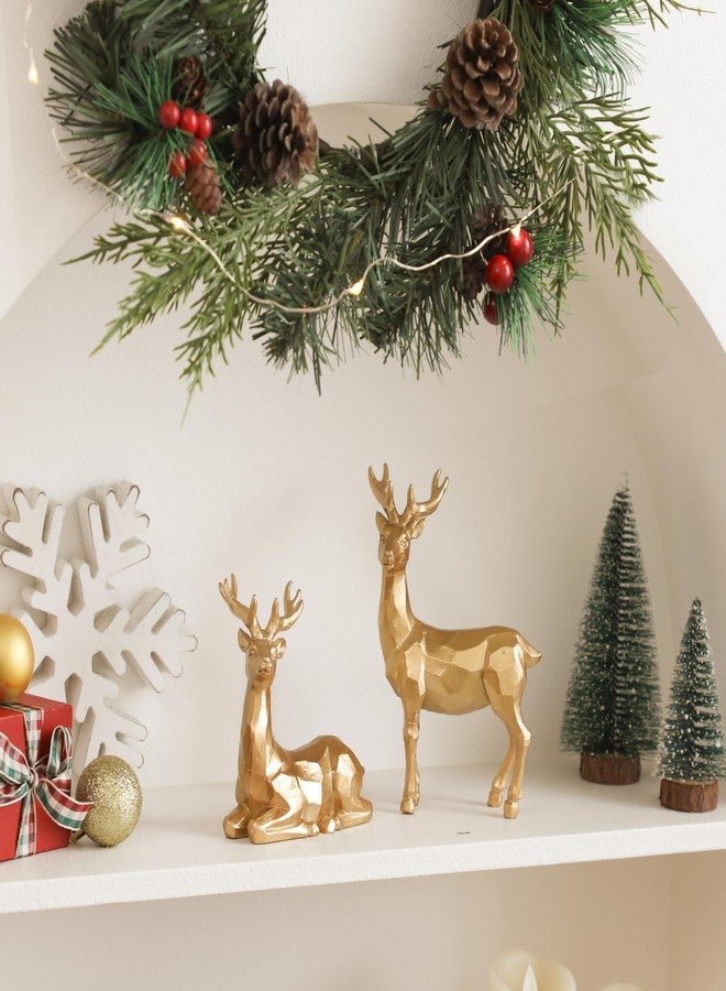NEWLIGHTURE Golden Reindeer Christmas Figurines Set of 2, Resin Golden Tabletop Christmas Reindeer, Metallic Gold Reindeer Decor for Holiday Tabletop, Mantel, and Shelf Elegant Deer Christmas Decor - Image 2